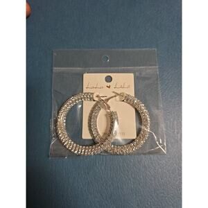 Lulu Lala Rhinestone Hoop Silver Earrings